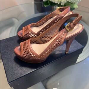 Prada cognac slingbacks platform heels. Size 38